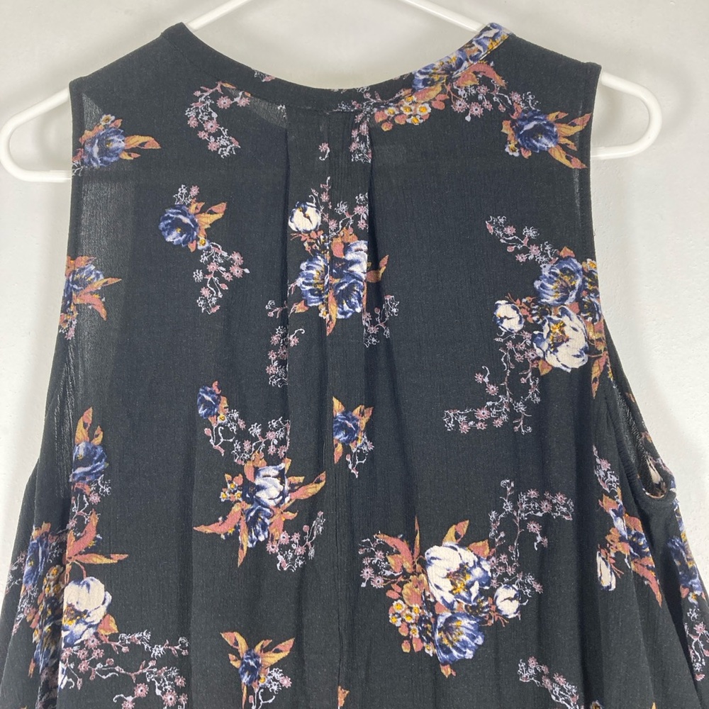 Free People Mini Dress Womens M Black Sleeveles Trapeze Floral Swing Boho - Picture 2 of 14